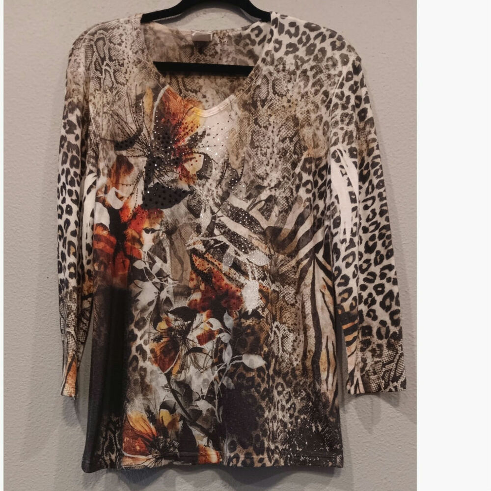 Jess and Jane Medium Zebra, Leopard and Tropical Embellished Print